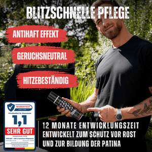 Grill & Gusseisen Pflegespray 400ml mit Antihaftfunktion für optimale Pflege und Rostschutz bei Grillgeräten.