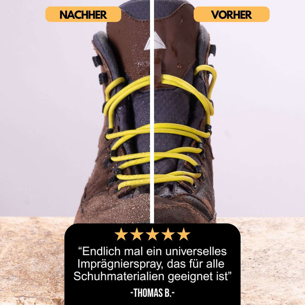 Vorher-Nachher Vergleich von Schuh Imprägnierspray 400ml für alle Materialien mit Kundenbewertung.