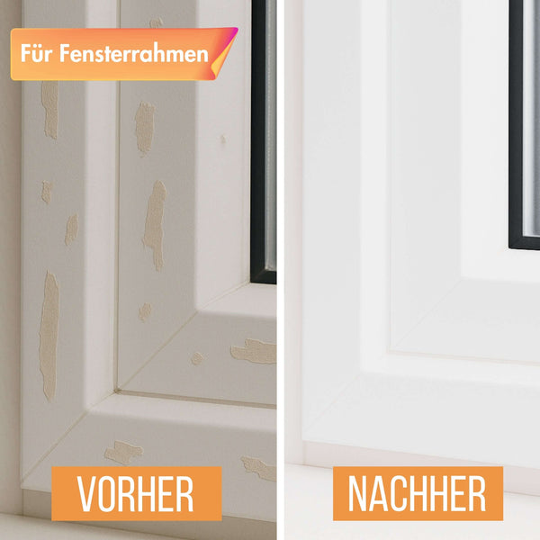 Etikettenlöser Anwendung Vorher Nachher für Fensterrahmen mit klebrigen Rückständen