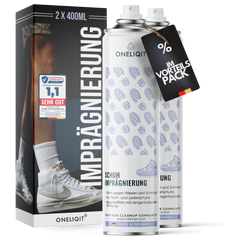 Schuh Imprägnierspray Vorteilspack 2x400ml für alle Materialien - Oneliqit Spray für Wasserschutz und Schmutzabwehr.