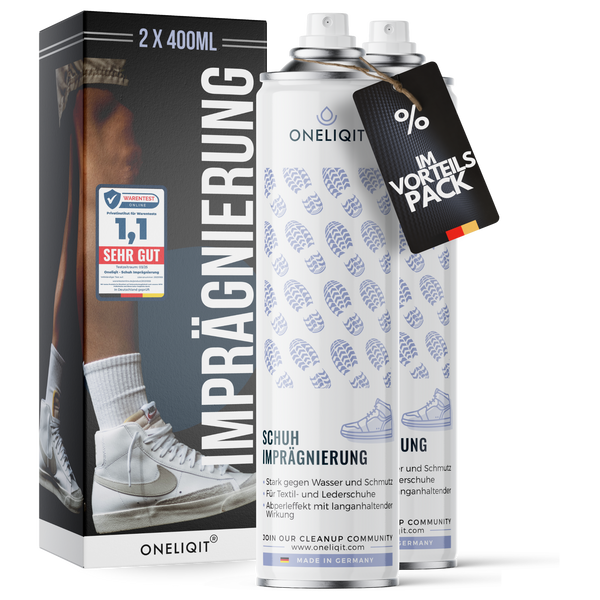 Schuh Imprägnierspray Vorteilspack 2x400ml für alle Materialien - Oneliqit Spray für Wasserschutz und Schmutzabwehr.