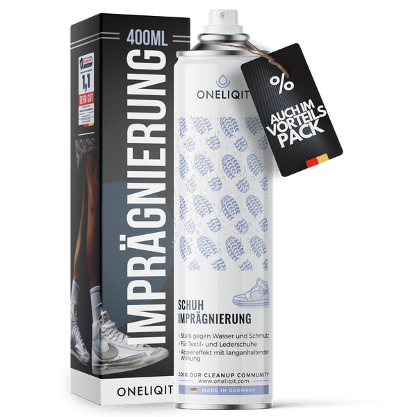 Schuh Imprägnierspray 400ml für alle Materialien - Oneliqit Spray für Wasserschutz und Schmutzabwehr.
